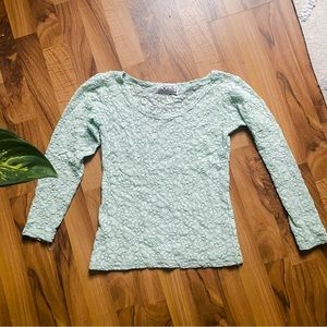 Vintage Kleids Mint Green Lace Long Sleeve Blouse Size Small
